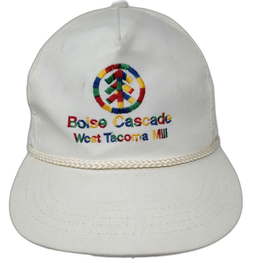 Yupoong 5 Panel White One Size Hat Boise Cascade West Tacoma Mill Rope Brim